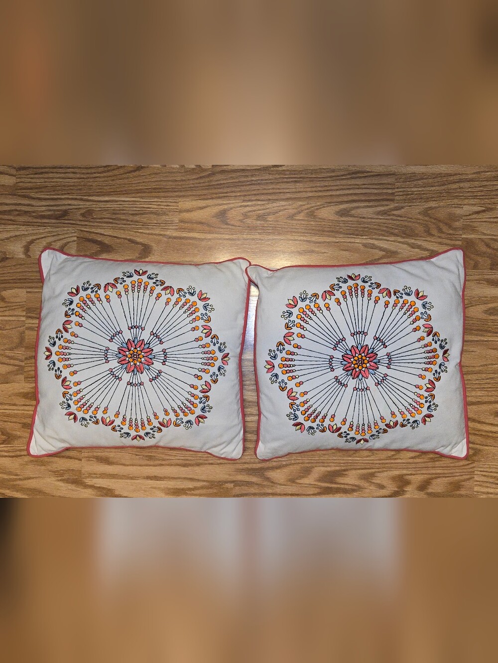 Boden Embroidered Floral Medallion Pillow Covers in White, Pink, Orange, Yellow